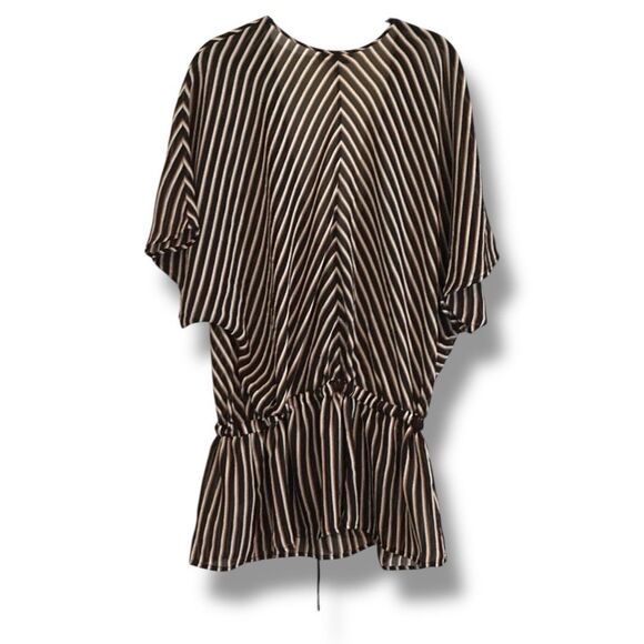 Coldwater Creek Sheer V Neck Wrap Top Stripe Drawstring Blouse 2X - Picture 2 of 9
